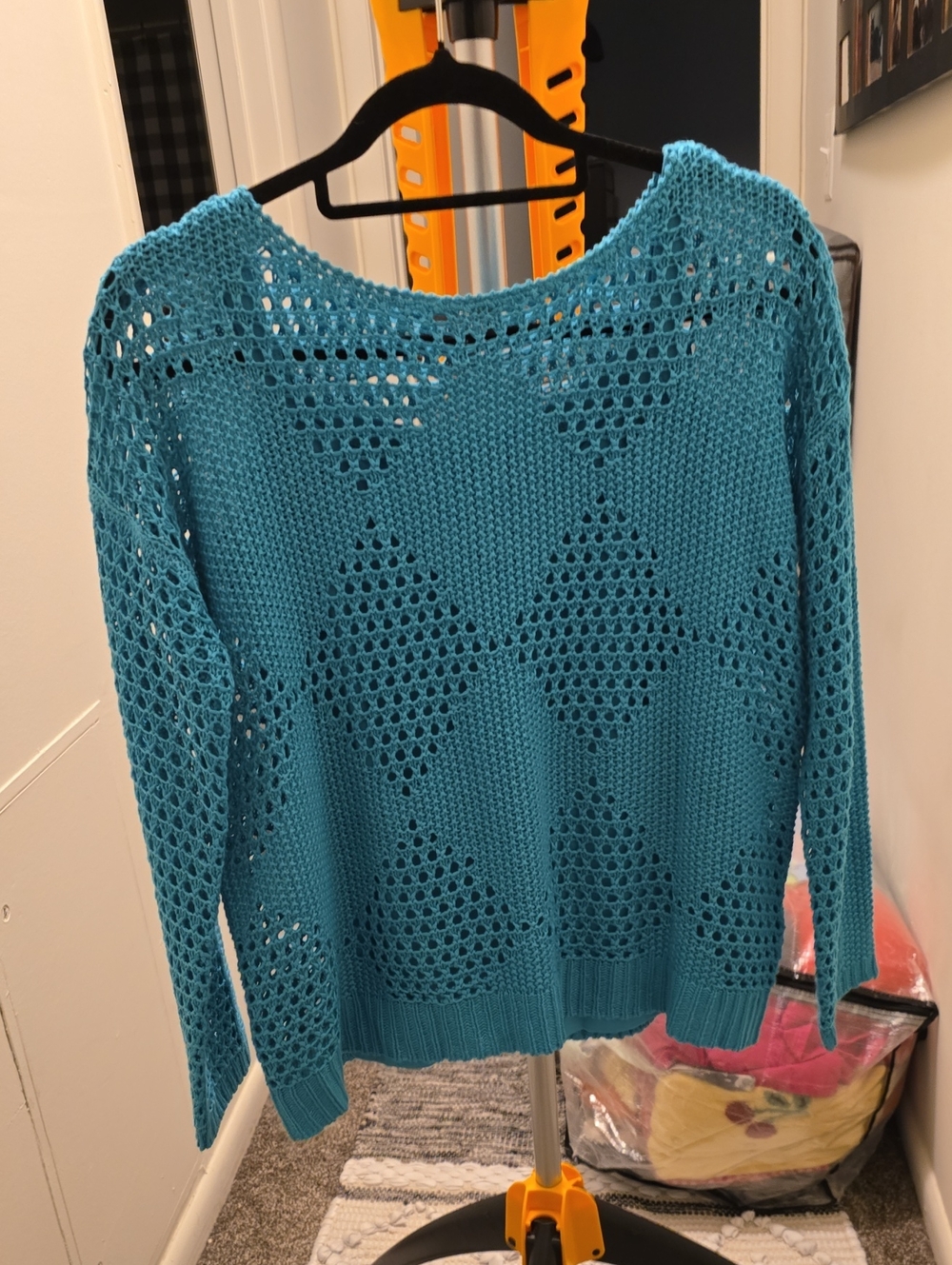 MARBLE Teal Open-Weave Crewneck Sweater With Tank
